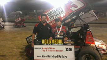 Steven Lines (right) won the Shootout and the A-Main at the Motorplex