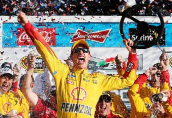 Joey Logano celebrates at Daytona