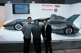 Graham Rahal and Target Chip Ganassi Racing drivers Dario Franchitti and Scott Dixon at the unveiling of the DeltaWing concept at the Chicago Auto Show. The DeltaWing design was headed up by Ganassi engineer Ben Bowlby