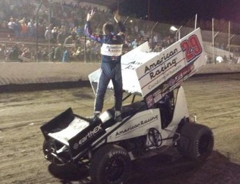 Kerry Madsen celebrates in front of the Antioch crowd