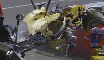 The wreckage of Kevin Magnussen