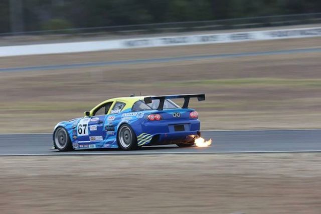 The flame-spitting RX-8s scream to nearly 9,000rpm