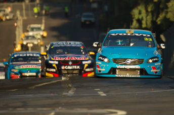 McLaughlin holding out Whincup during Race 2 in Adelaide