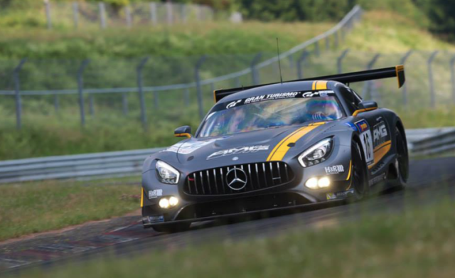 The Mercedes AMG GT3 on its race debut in Germany