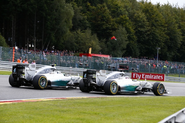 The moment before Rosberg and Hamilton clash at the Belgian Grand Prix