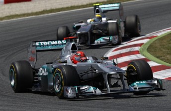 Mercedes pair Michael Schumacher and Nico Rosberg raced each other hard in Spain