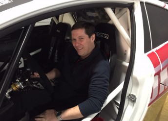 Michael Coyne behind the wheel of the Extreme Rallycross Championship Superlite car   