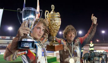 Mick (right) and Jesse (left) Headland won the FIM Track Racing Sidecar 1000cc World Championship. Pic: www.ma.org.au/Chris Horne