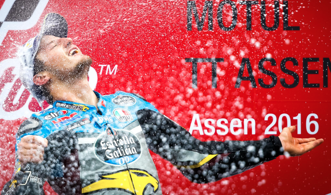 Jack Miller celebrates his maiden MotoGP race win at Assen