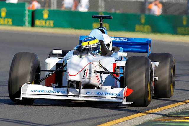 The two-seater Minardi in action at Albert Park