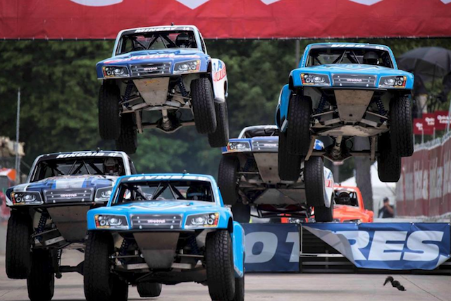 Matt Mingay (top) in action at Detroit before his crash