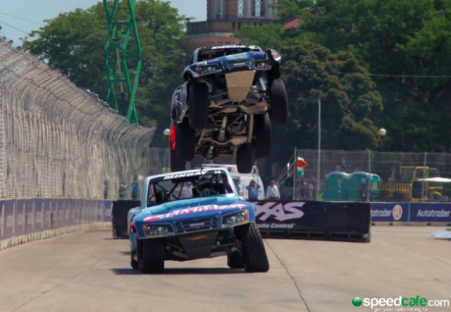 Matt Mingay has suffered major facial injuries in a horrifying crash in the second Super Trucks race in Detroit