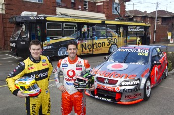 James Moffat and Jamie Whincup with the Norton tram