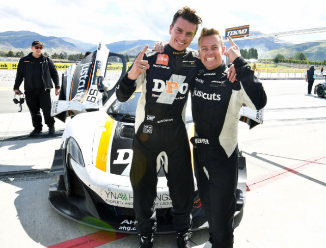 Nathan Morcom and Grant Denyer celebrate winning the Australian GT Endurance Championship 