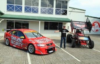 Paul Morris with his Sargent Security V8 Supercar and Sprint Car