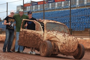 Jack Perkins, Paul Morris and Tim Slade after doing their bit to help pack the Parramatta track. Pic: Paul Carruthers