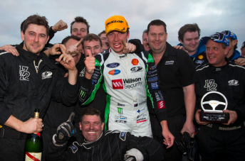 Chaz Mostert celebrates with the DJR crew