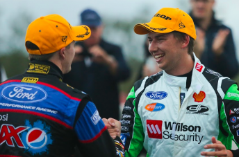 Mark Winterbottom and Chaz Mostert celebrates the youngster