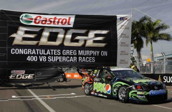 Castrol EDGE created the giant banner for Murphy to drive his Pepsi Max Crew Commodore through today