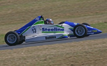 Nick Foster on his way to victory aboard the Steeline Mygale at Queensland Raceway
