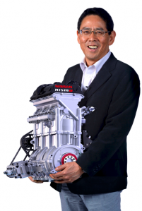 Nismo president Shoichi Miyatani with the three-cylinder engine