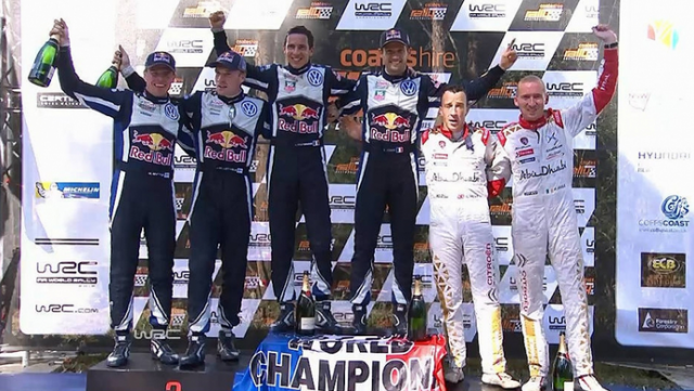 Sebastien Ogier has scored a brilliant 12.3s victory to win a third consecutive WRC crown and Rally Australia title 
