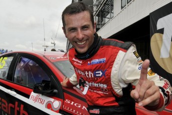 Steve Owen celebrating the second of his two Development Series titles in 2010