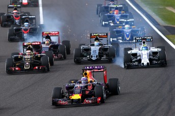 Daniel Ricciardo shortly after the start line clash 