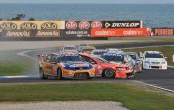 Will Davison and jamie Whincup collide at Phillip Island (PIC: John Morris)