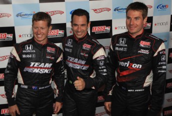 (L-R) Team Penske drivers Ryan Briscoe, Helio Castroneves and Will Power in Long Beach