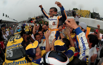 Max Wilson celebrates winning the Brazilian Stock Car Championship