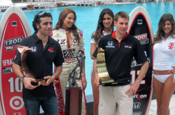 Dario Franchitti and Will Power unveil the new IZOD IndyCar trophies
