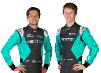 Nelson Piquet Jr. (left) and Oliver Turvey will remain at NextEV for the new Formula E season 
