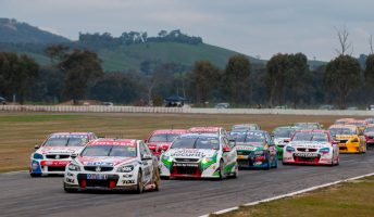 The V8 Supercars field takes the start of Race 27 at Winton