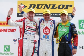 Jason Plato celebrates BTCC victory at Snetterton 