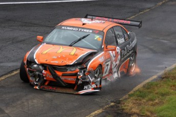 Jim Pollicina endured a torrid day in the ex-Tasman Motorsport Holden