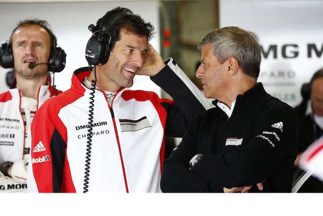 Porsche Team: Mark Webber, Fritz Enzinger, Leiter LMP1 (l-r)