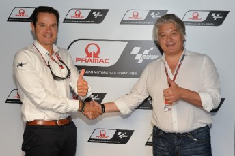 Pau Serracanta (left), Managing Director Commercial Area of Dorna Sports and Paolo Campinoti, Pramac CEO