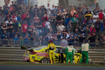 Pye extracted himself from his wrecked Holden before being greeted by medical staff