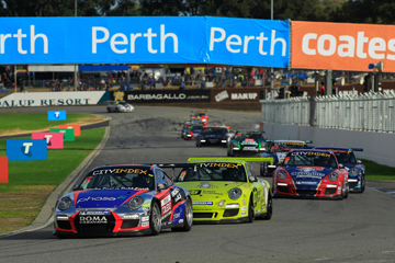 Alex Davison leads Craig Baaird at Barbagallo Raceway 