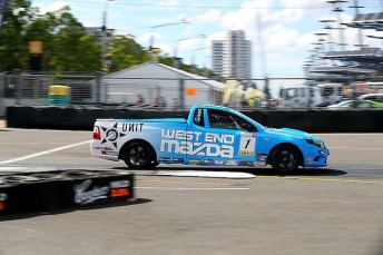 Ryal Harris on his way to victory in the opening V8 Utes race 