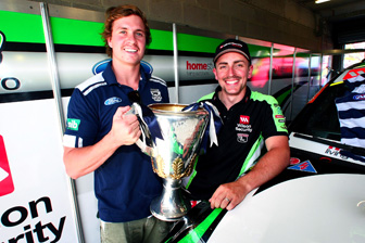Geelong Cats player Mitch Duncan with V8 Supercars driver Tony D