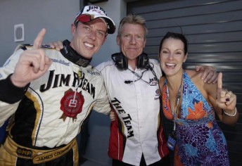 James Courtney was the race winner last time the V8s visited a new track, pictured above after taking victory in Townsville. His wife Carys, also pictured, has just started a new jewellery business called ZCharm