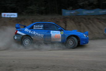 The Brecknell/McIntosh Subaru competing in the Rally of Queensland