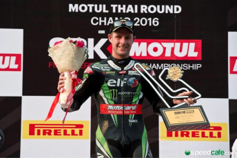 Jonathan Rea celebrates victory in Race 1