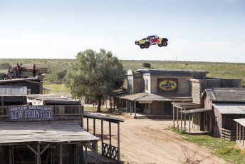 Bryce Menzies jumps his truck over a ghost town in New Mexico to set a Guinness World Record 