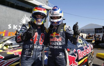 Lowndes and Whincup celebrate post-race