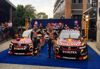 Lowndes and Whincup with the Red Bull Holdens