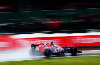 Daniel Ricciardo cuts through the Silverstone rain