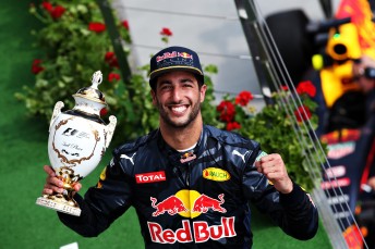Daniel Ricciardo celebrates a third place finish at the Hungarian Grand Prix